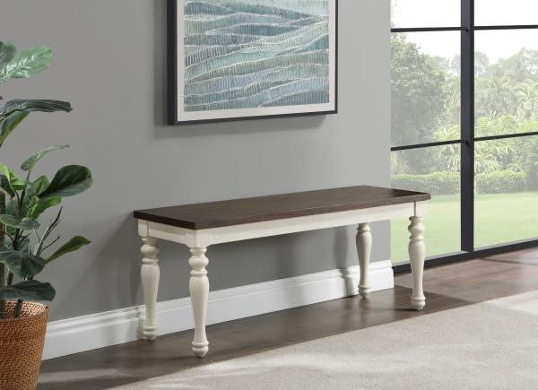 Steve Silver Joanna Farmhouse Two Tone Bench, Hand Stained Ivory