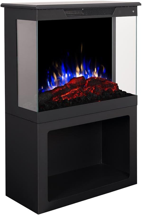 Modern Ember Smart 3-Sided Electric Fireplace Stove Heater With Storage Base | LED Flame Colors |Works With Wi-Fi App