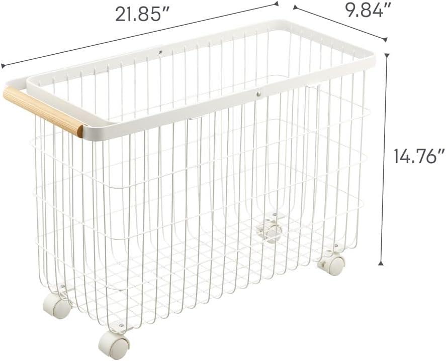 Yamazaki Home Rolling Basket (14.8" H) - Steel, Steel, 9.2 Gallons, 35L, Holds 11 Lbs