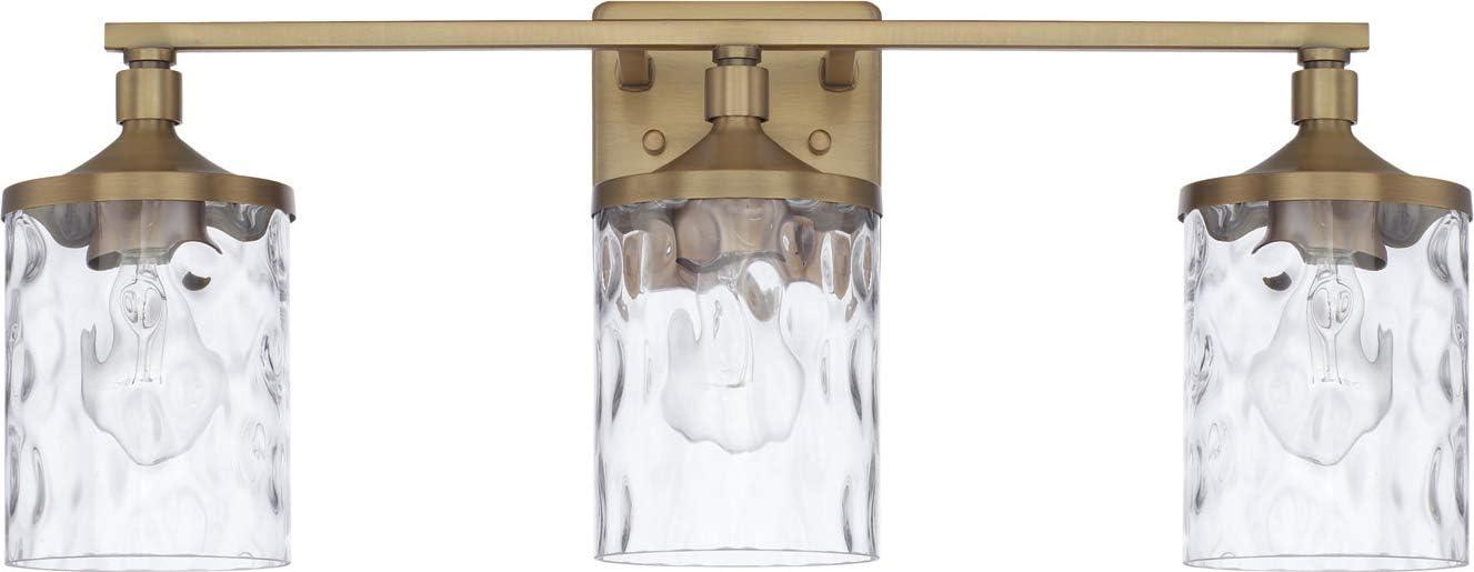 Colton Transitional 3-Light Vanity with Aged Brass Finish and Clear Water Glass