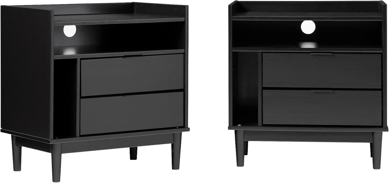 25" Solid Wood 2-Drawer Night Stand with Gallery - 2PK - Black