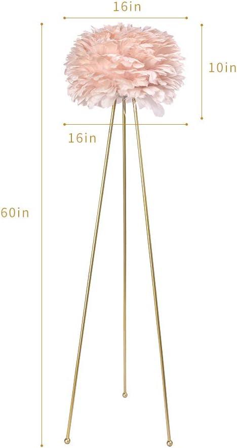 Maxax Feather Floor Lamp, Tripod Floor Lamp with Pink Feather Shade, Standing Light for Bedrooms/Dining Room/Living Room/Kitchen,Gold Classic