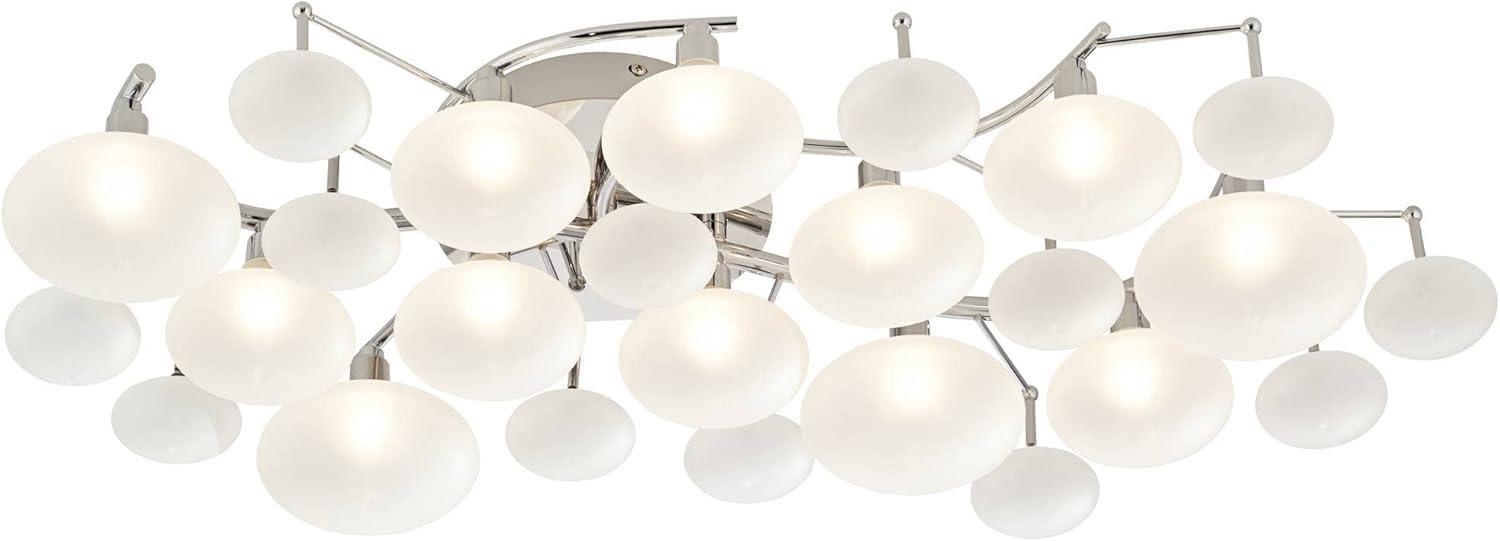 Possini Euro Design Lilypad Modern Ceiling Light Semi Flush Mount Fixture 30" Wide Chrome 12-Light Frosted Opal Glass for Bedroom Kitchen Living Room