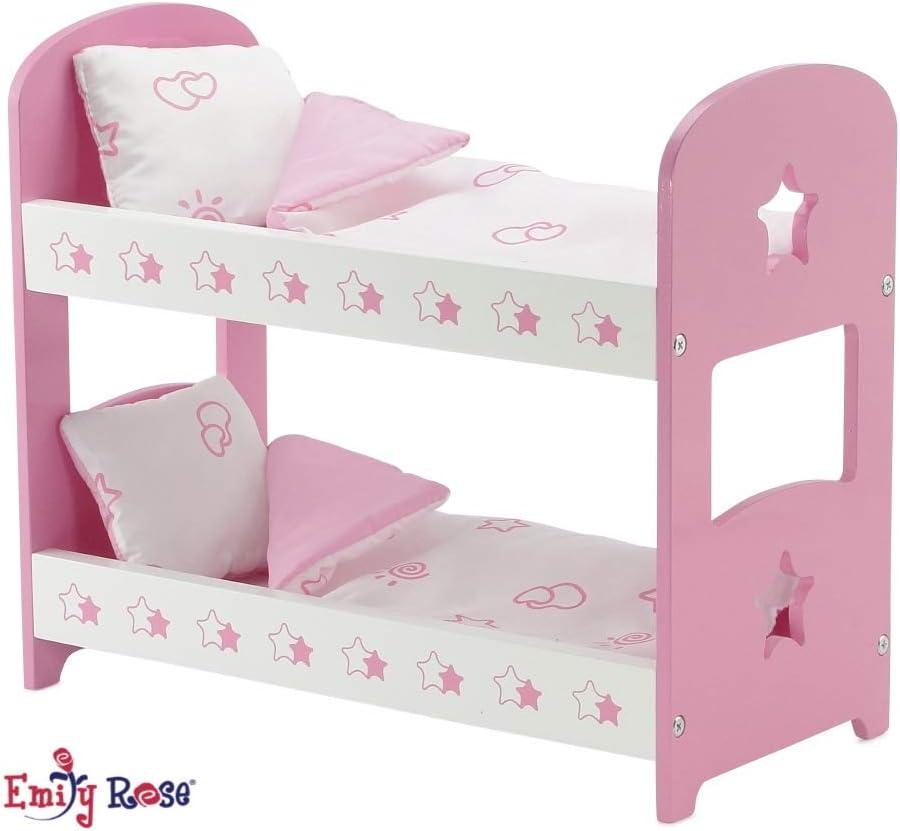 Emily Rose 14.5 Inch Doll Furniture Lovely Pink And W Hite Star Themed 14 inch Doll Bunk Bed, Includes Reversible Bedding