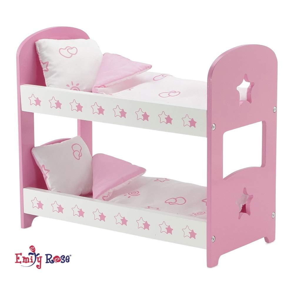 Emily Rose 14.5 Inch Doll Furniture Lovely Pink And W Hite Star Themed 14 inch Doll Bunk Bed, Includes Reversible Bedding