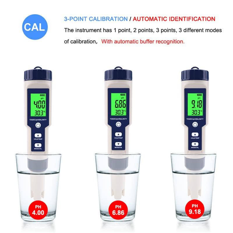 5 in 1 PH Meter Gomass 0.01 High Accuracy ph Tester Digital for Water TDS/EC/Salt/Temp/PH Pen, PPM Meter Water Tester Drinking Water, Hydroponics, Plants, Aquarium and Pool