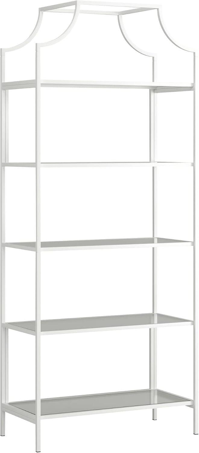 Sauder Anda Norr 5 Shelf Metal Framed Glass Bookcase, White Finish