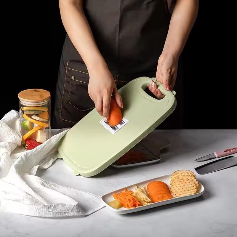 R&M HOME Green Plastic Multi-Functional Folding Cutting Board, 9-in-1 with Grating, Chopping, Slicing, Cutting, and Washing Functions for Vegetables and Fruits, Knife-Safe, Perfect for Kitchen.