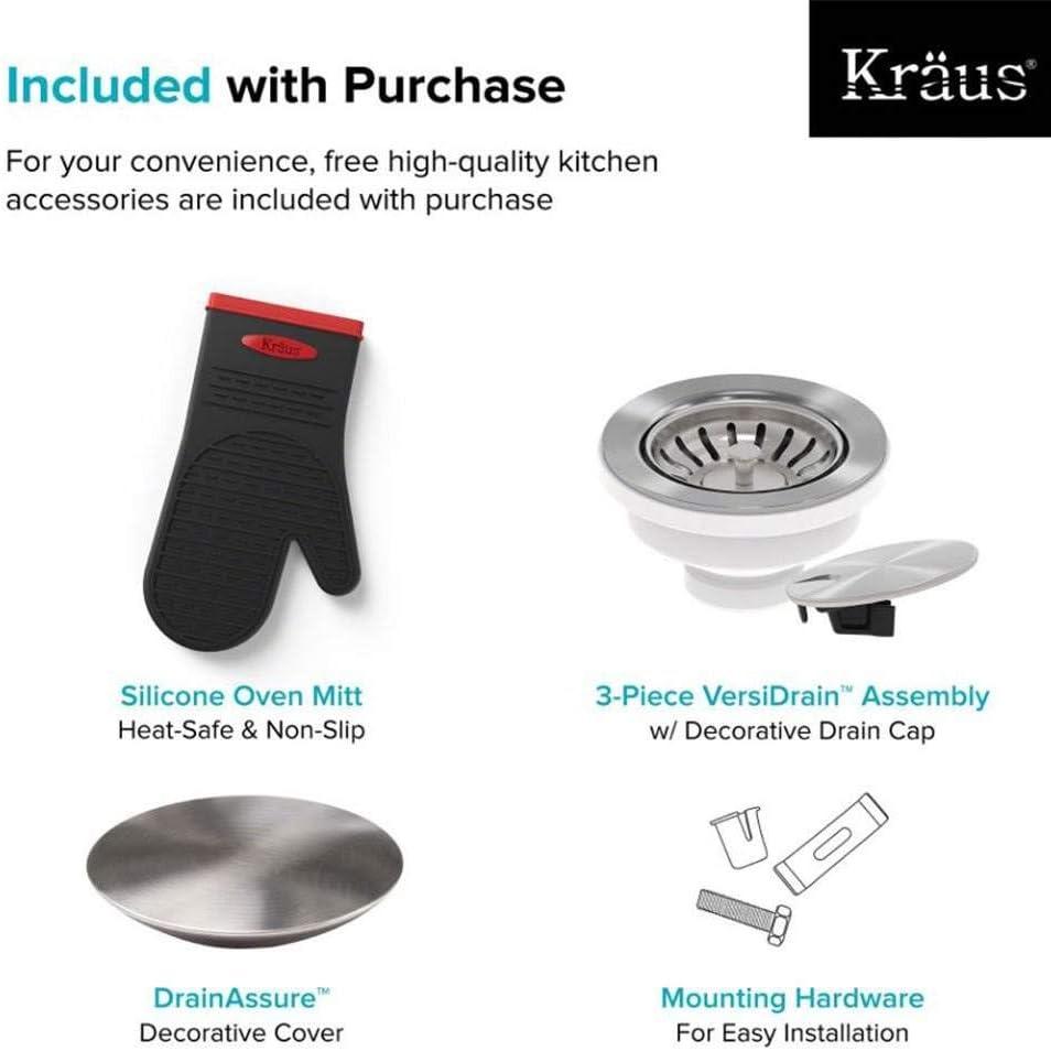 Kraus KD1US33B Dex™️ Series KRAUS 33" L Undermount 16 Gauge Stainless Steel Single Bowl Kitchen Sink