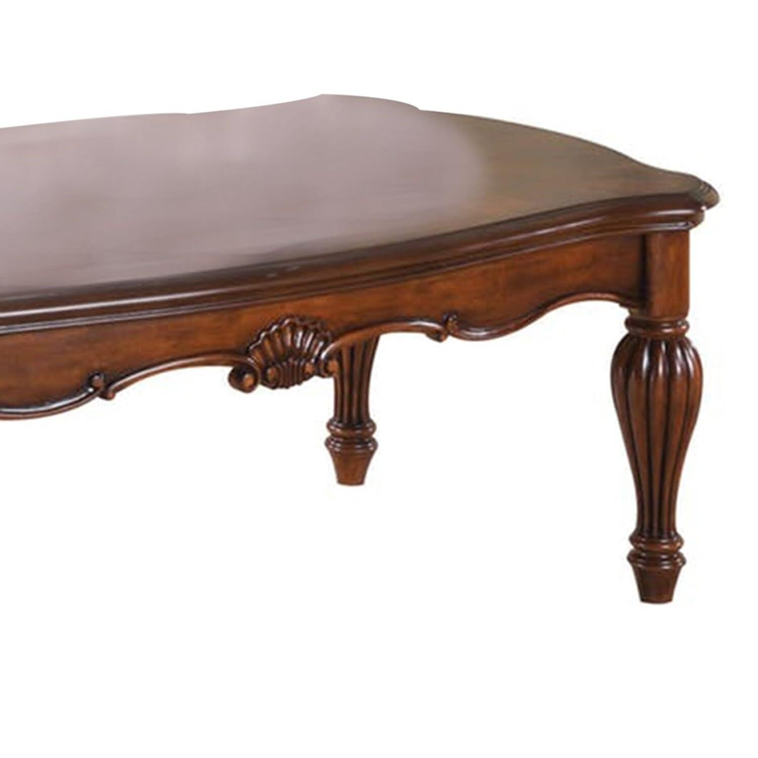 Vintage Rectangular Wooden Coffee Table with Fluted Legs Cherry Brown