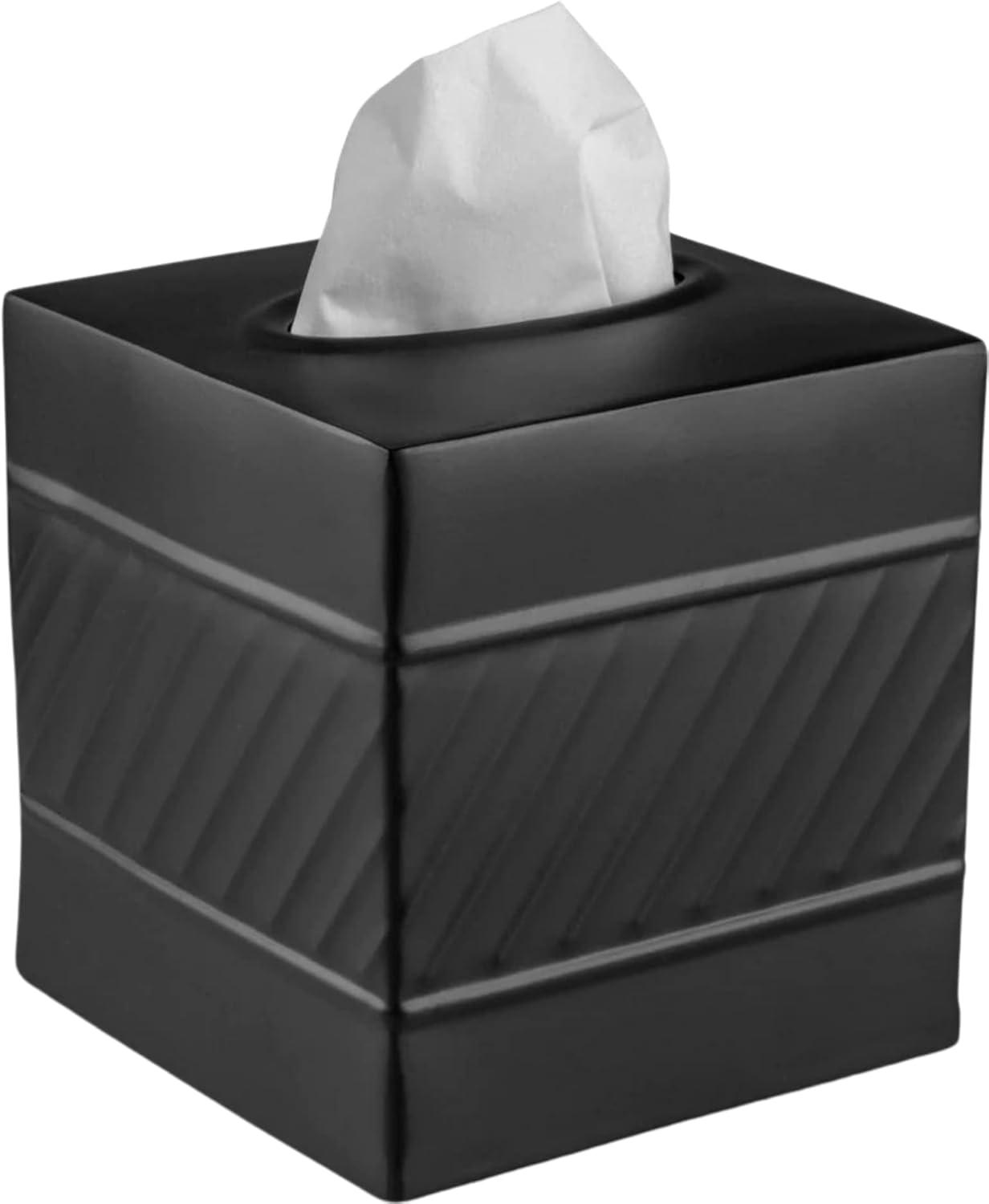 Monarch Abode Tissue Box Cover, Hand Hammered, Metal, Square Tissue Box Holder, Black