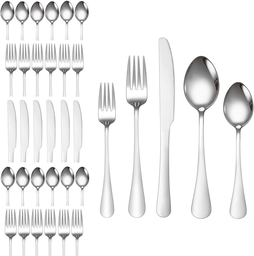 30 Piece Silverware Set Service for 6,Premium Stainless Steel Flatware Set,Mirror Polished Cutlery Utensil Set,Durable Home Kitchen Eating Tableware Set,Include Fork Knife Spoon Set,Dishwasher Safe