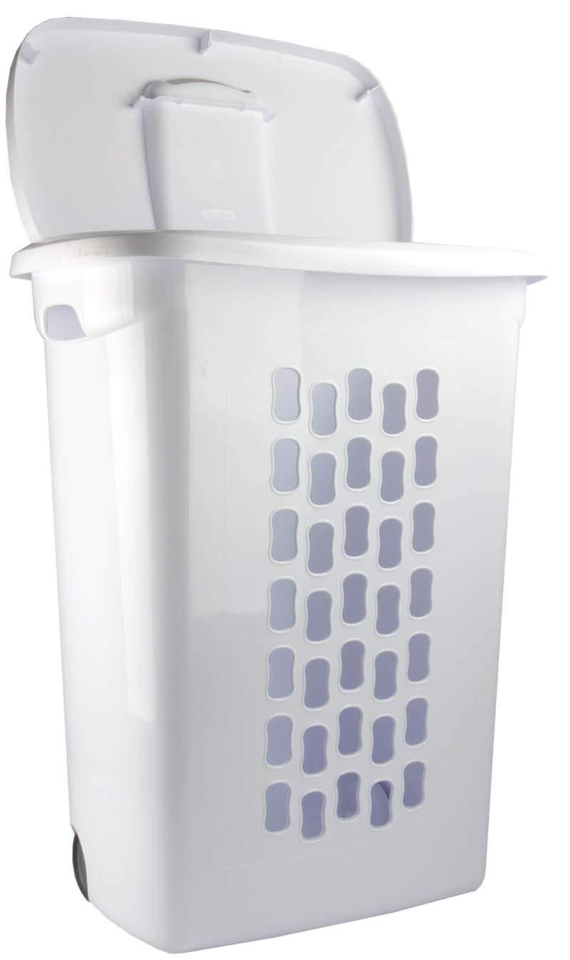 White Plastic Wheeled Laundry Hamper with Lid