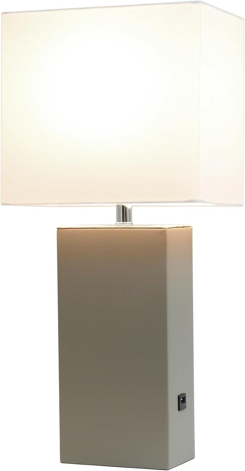 Modern Leather Table Lamp with USB and Fabric Shade - Elegant Designs