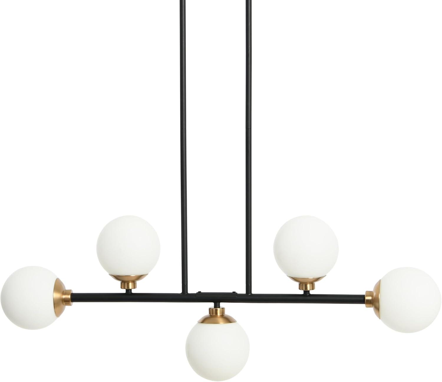 Robert Stevenson Lighting Lorne Metal and Frosted Glass 5-Light Chandelier Matte Black: Mid-Century, ETL Listed, Opal Glass