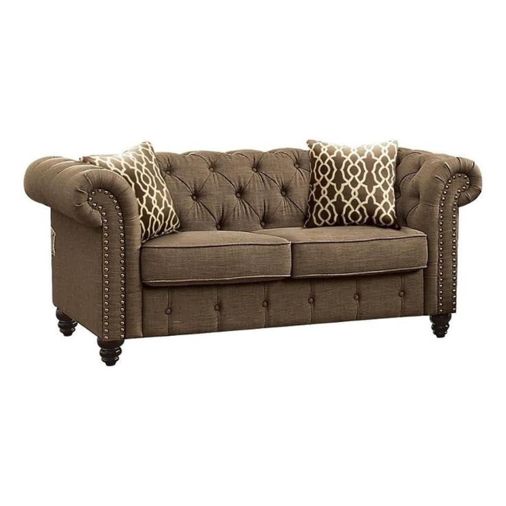 Acme Furniture Aurelia Loveseat w/2 Pillows, Gray Linen
