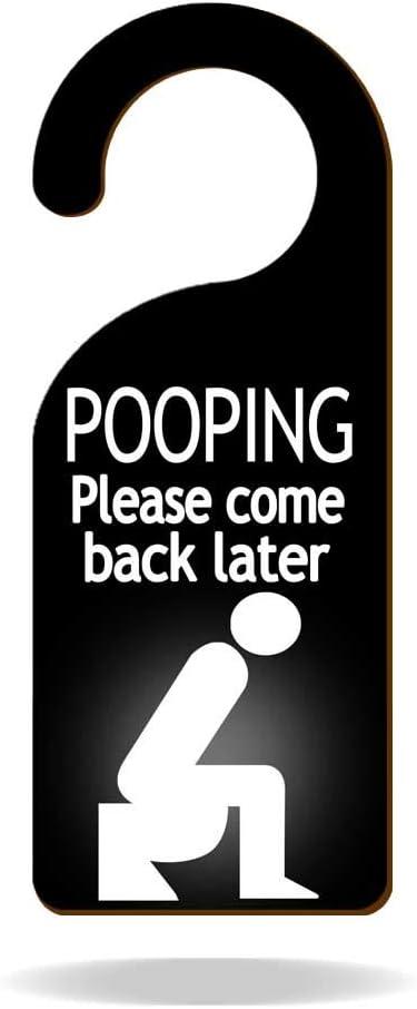 Pooping Please Come Back Later Black Plastic Door Knob Hanger