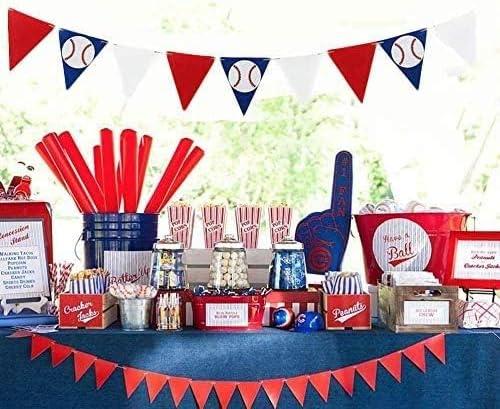 2PCS Baseball Party Paper Banner - Sports/Baseball Themed First Birthday Baby Shower Party Decorations Supplies Favors Wall Home Decor Photo Prop Paper Triangle Bunting Flag Banner Garland