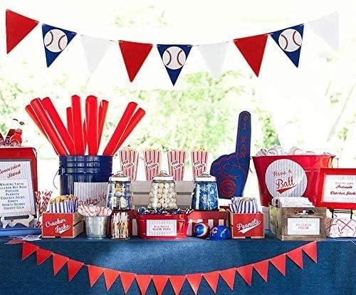 2PCS Baseball Party Paper Banner - Sports/Baseball Themed First Birthday Baby Shower Party Decorations Supplies Favors Wall Home Decor Photo Prop Paper Triangle Bunting Flag Banner Garland