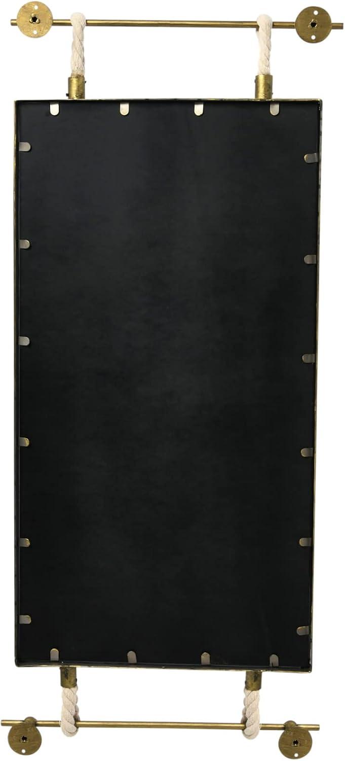 Creative Co-Op Rectangle Metal Framed Wall Mirror with Rope Accents and Metal Brackets, Gold