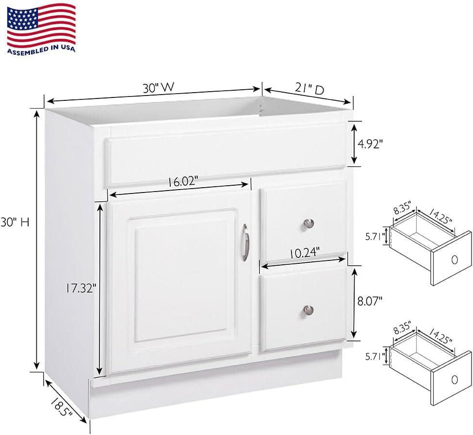 Concord 30 Inch Bathroom Vanity Cabinet Only - Fully Assembled, White