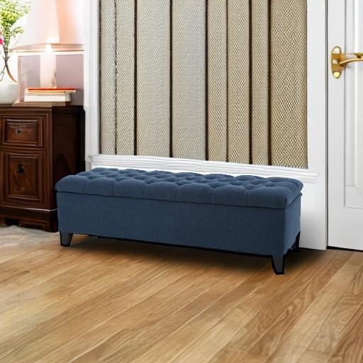 Ottilie Storage Ottoman Dark Blue - Christopher Knight Home: Upholstered Bedroom Seating with Tufted Lid