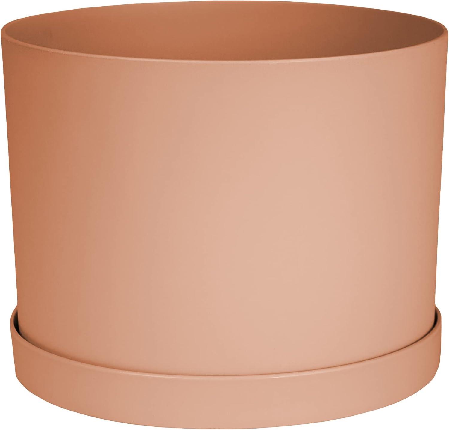 Bloem 8-in Mathers Round Resin Planter with Saucer - Muted Terra Cotta Color