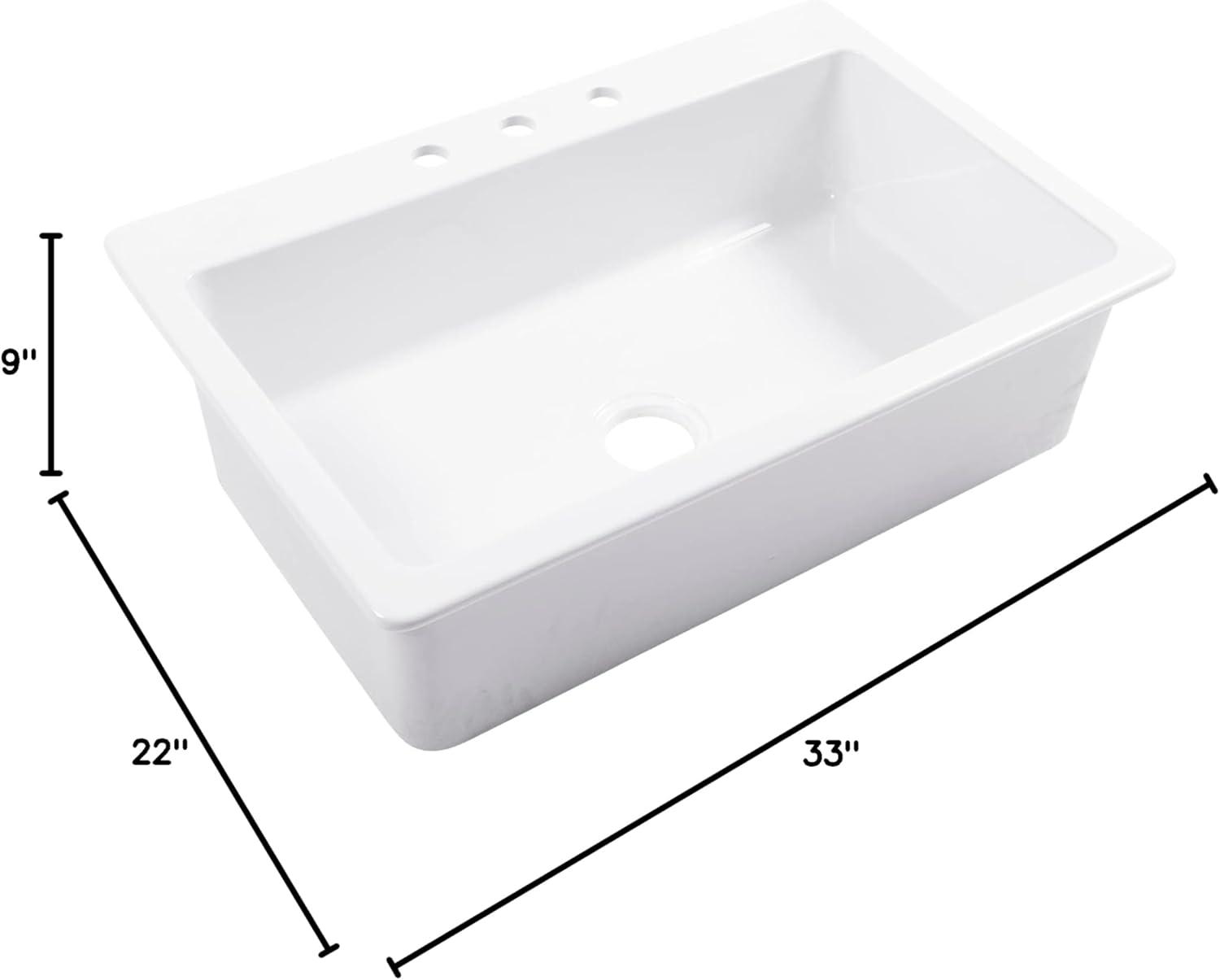 Jackson 33" Crisp White Fireclay Single Bowl Drop-In Kitchen Sink