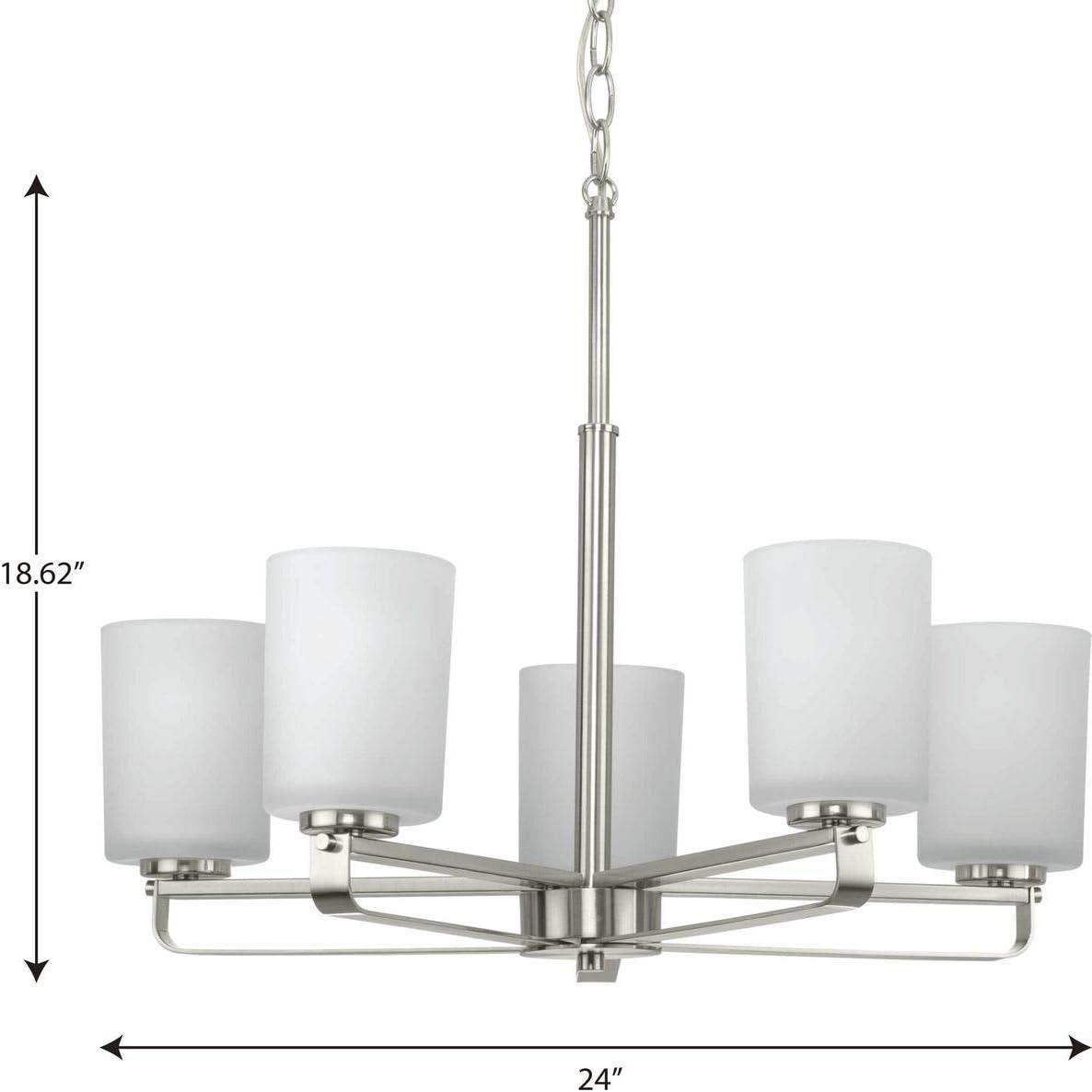 League Collection Five-Light Brushed Nickel and Etched Glass Modern Farmhouse Chandelier Light