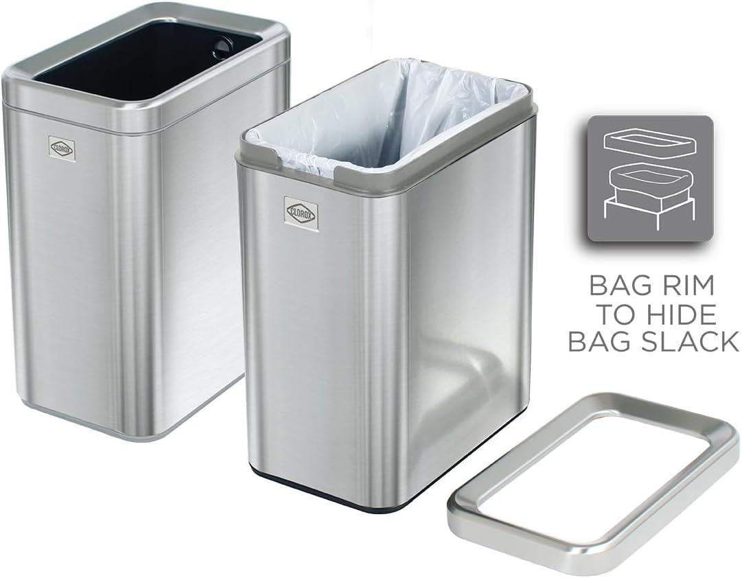 Slim Stainless Steel Rectangular Trash Can with Removable Bucket