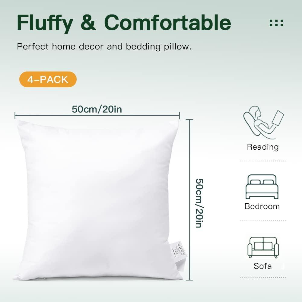 20'' White Waterproof Polyester Throw Pillow Inserts, Set of 4