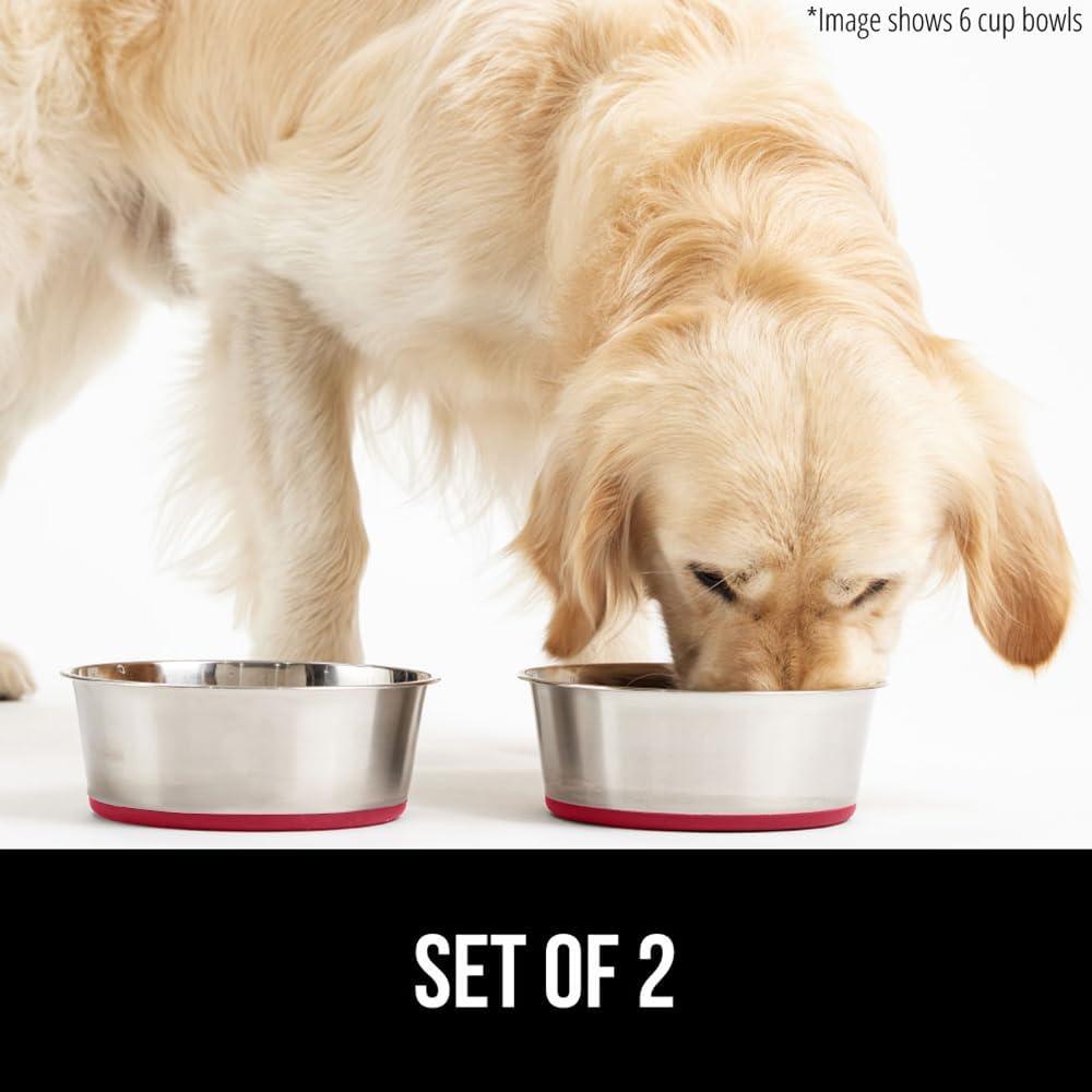 Dog Bowl Set of 2, Heavy Duty Stainless Steel Bowls by Gorilla Grip, Holds 2 Cups, Red