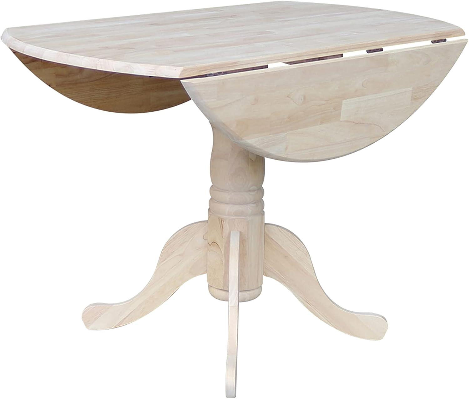 42" Mason Round Dual Dining Table Unfinished - International Concepts: Parawood, Drop Leaves