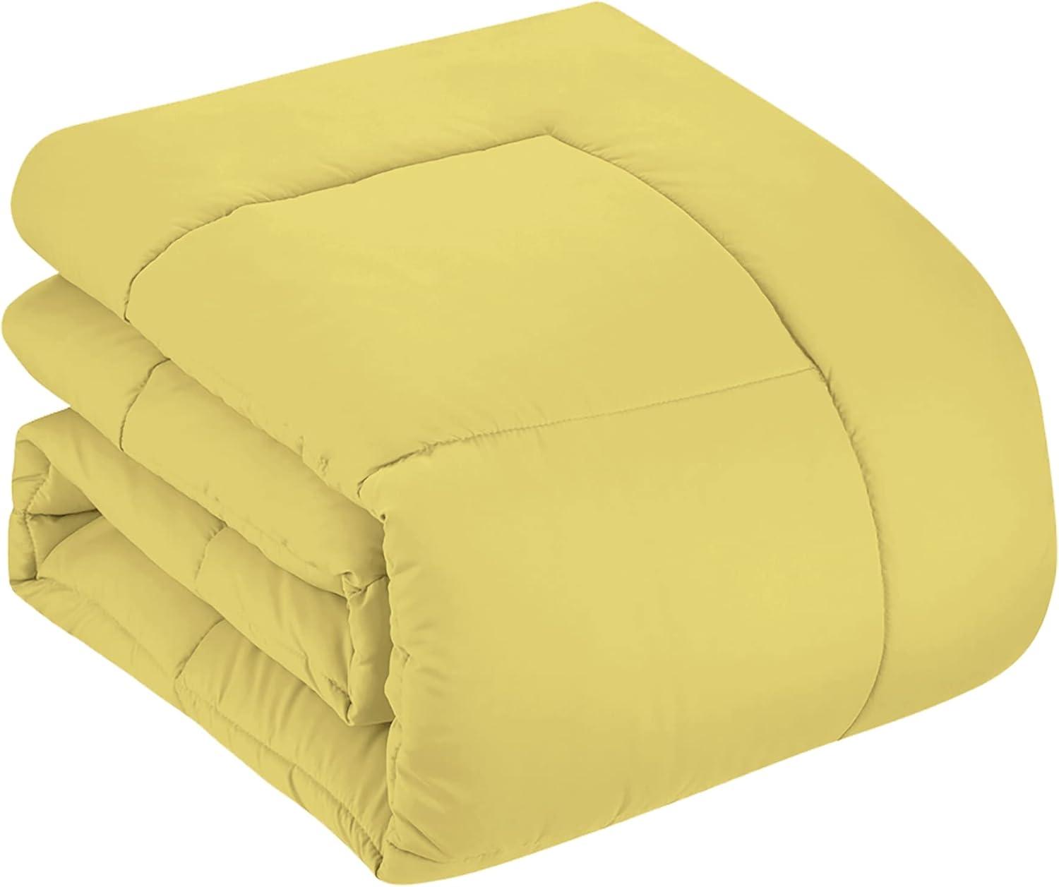 Bed-in-A-Bag Solid Color Comforter & Sheet Set Soft All Season Bedding, Twin XL, Yellow