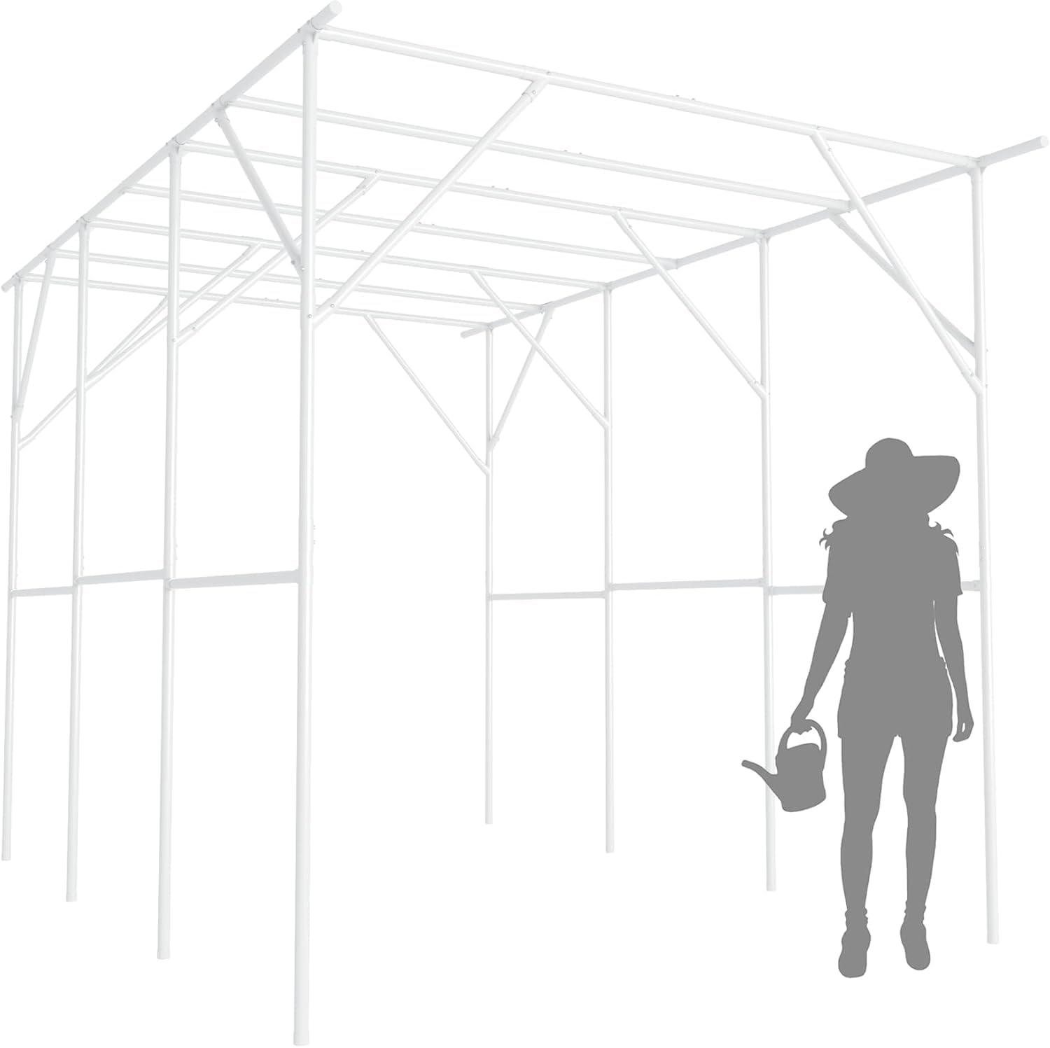 OUTOUR Large Grape Vine Support Arch Arbor Gazebo Trellis Rack Pergola 118'' L x 79'' W x 90.5'' H Plastic-Coated Metal Large Cane Frame for Vineyard Outdoor Patio Lawn Yard Garden Decoration White