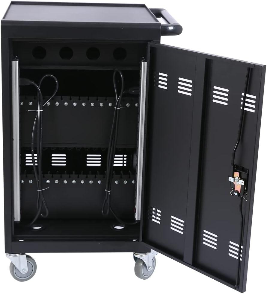 CLEARANCE! 30-Bay Locking Laptop and Tablet Charging Station Cart with Keypad Entry, Computer Charging Station Cabinet, Secure Storage, Portable, Assembly Required, Black