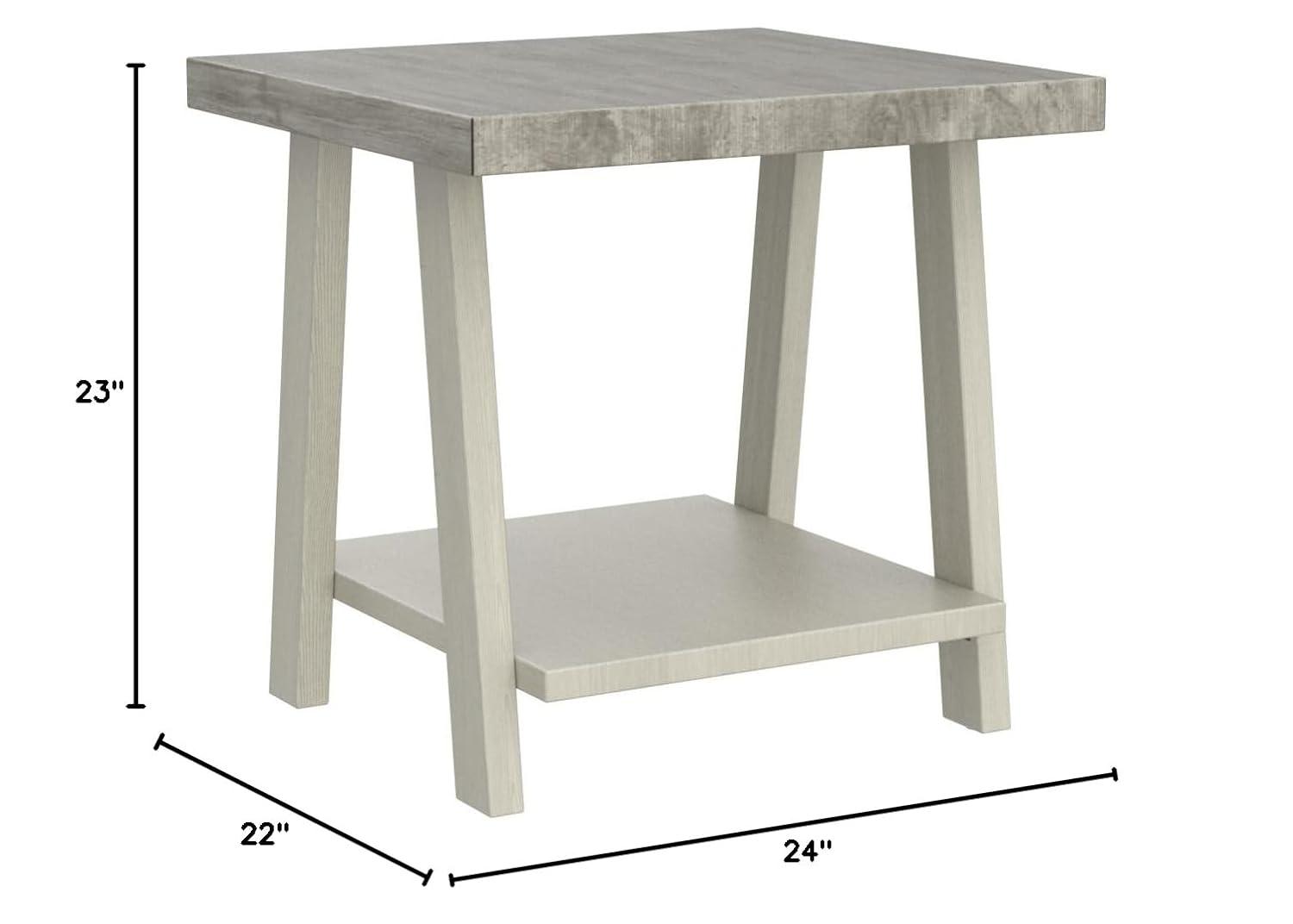 Roundhill Furniture Athens Contemporary Two-Tone Wood Shelf End Table in Weathered Gray and Beige