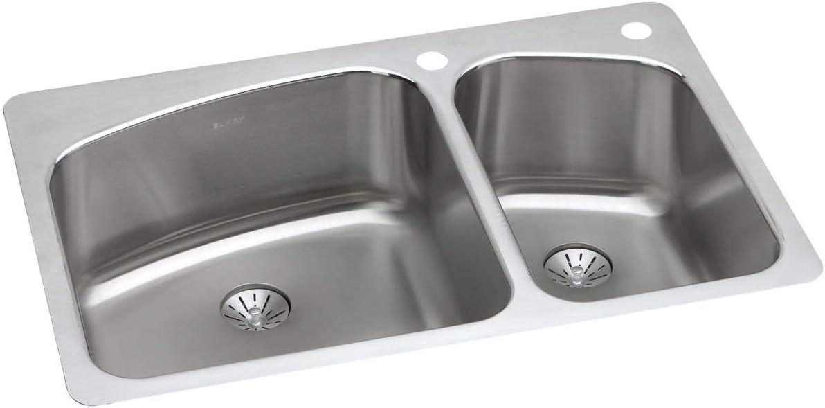 Lustertone 33" L x 22" W Double Basin Dual Mount Kitchen Sink with Drain Assembly