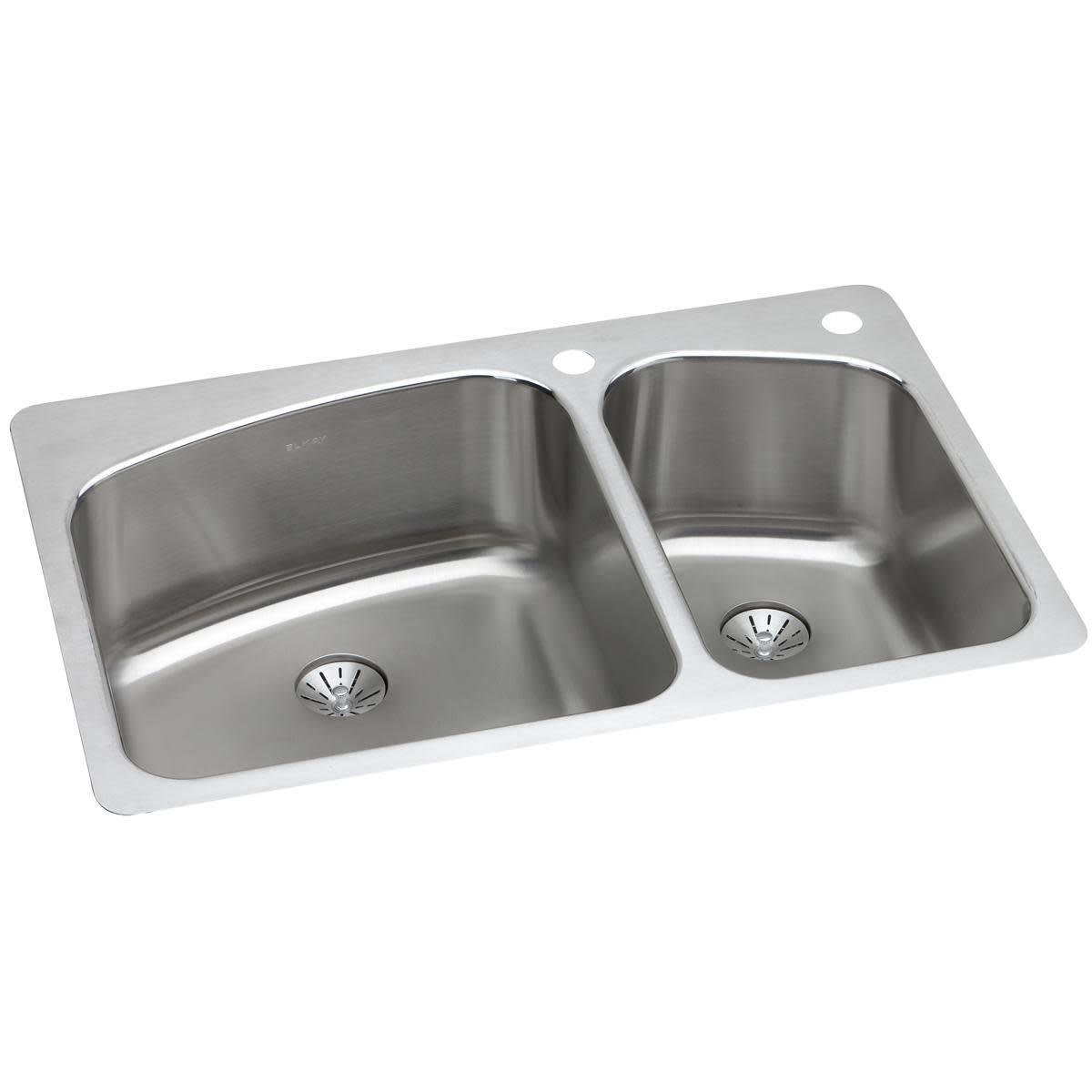 Lustertone 33" L x 22" W Double Basin Dual Mount Kitchen Sink with Drain Assembly
