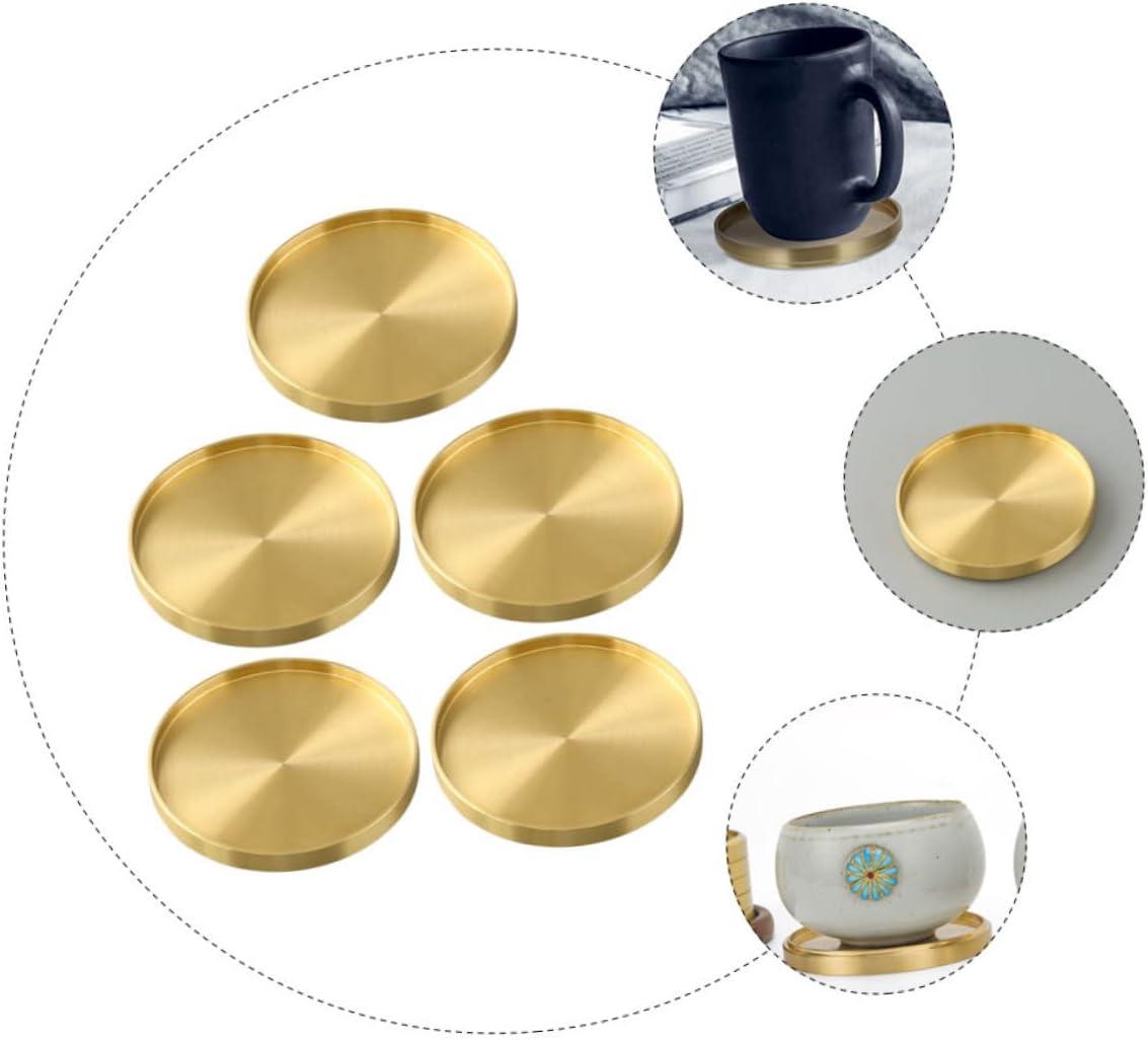 HERFIER 5pcs Copper Cup Coasters Cup Mats Saucers Teacup Storage Holder Coffee Cup Mats 2.59x2.59x0.24in