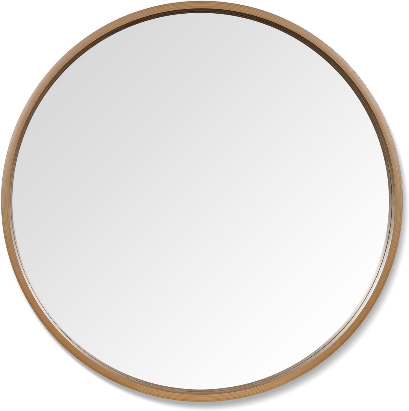 WallBeyond Classic Wooden Frame Farmhouse Round Wall Mirror Satin Black 24 inches Black