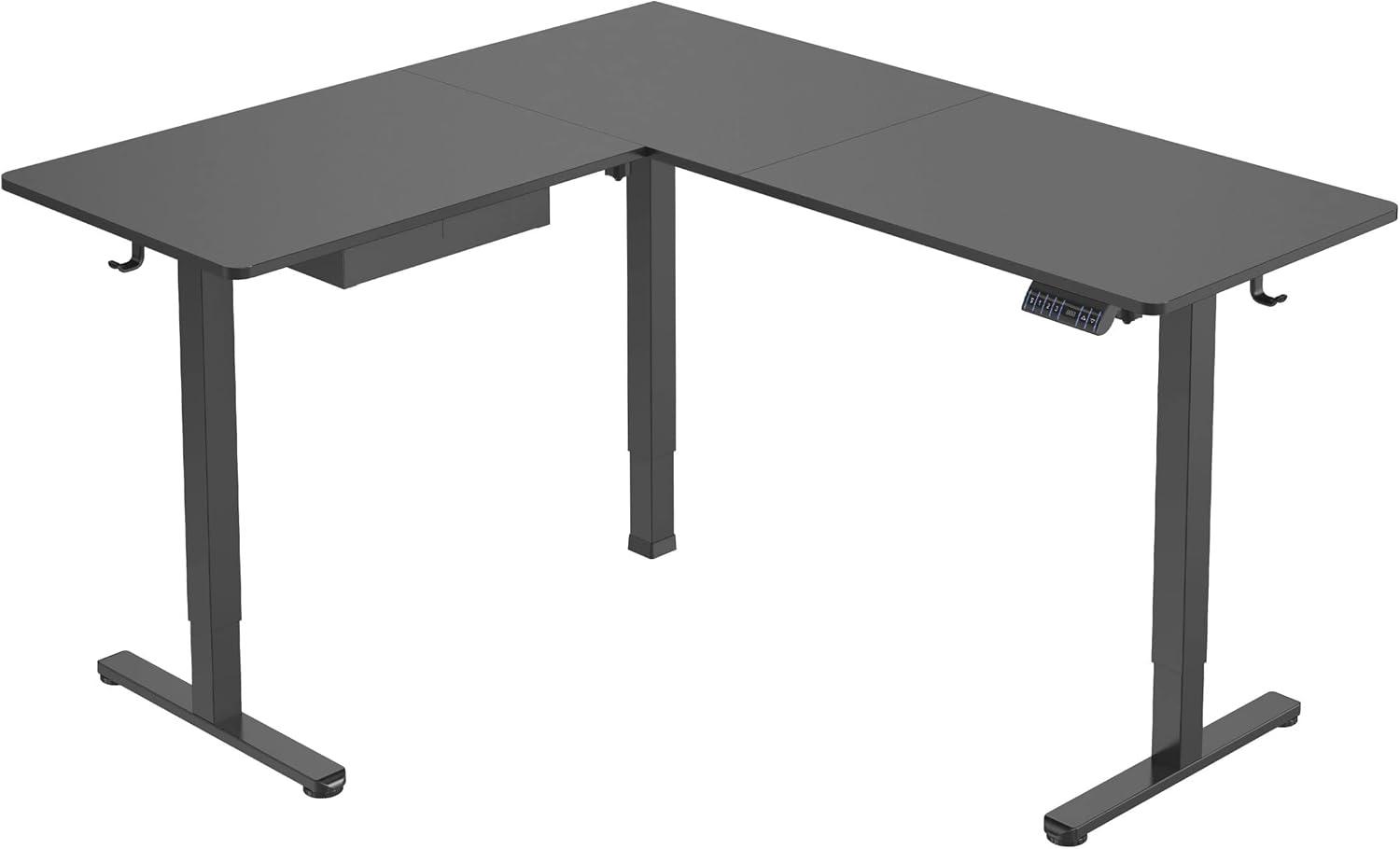 Large Black Adjustable Height L-Shaped Standing Desk with Drawer