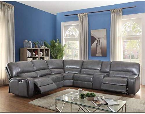 Acme Furniture ACME Saul Sectional Sofa (Power Motion/USB Dock), Gray Leather-Aire (1Set/6Ctn)