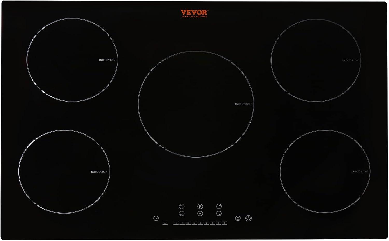 30-Inch Black Ceramic 5-Burner Induction Cooktop with Touch Control