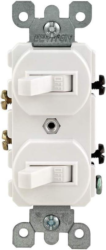 Leviton 5224-2W 120/277-Volt 15 Amp 1-Pole Duplex Style Commercial Grade AC Combination Toggle Switch, White
