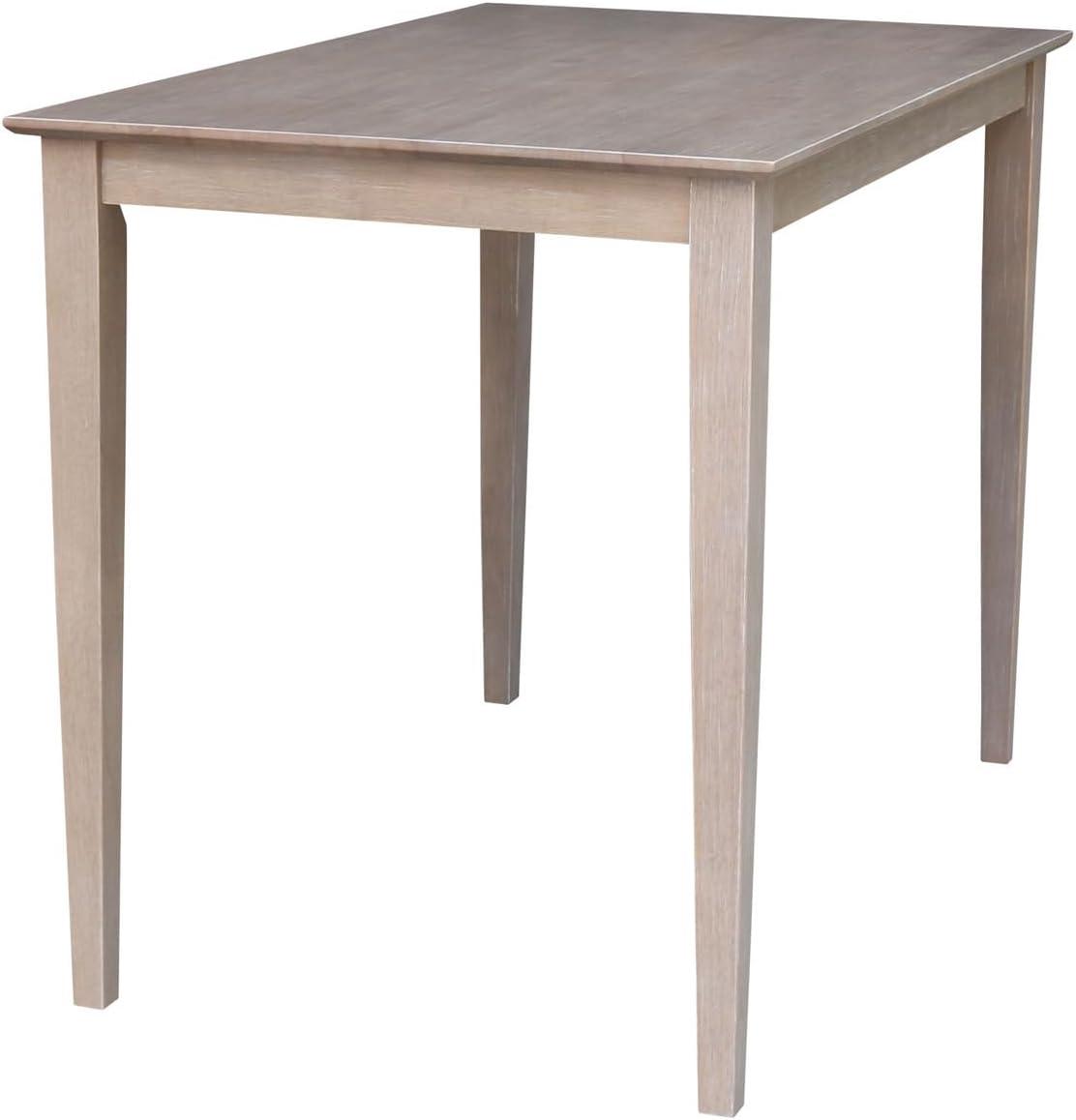 Solid Wood 30" X 48" Counter Height Table Washed Gray Taupe - International Concepts: Parawood, Non-Extension, Modern Style