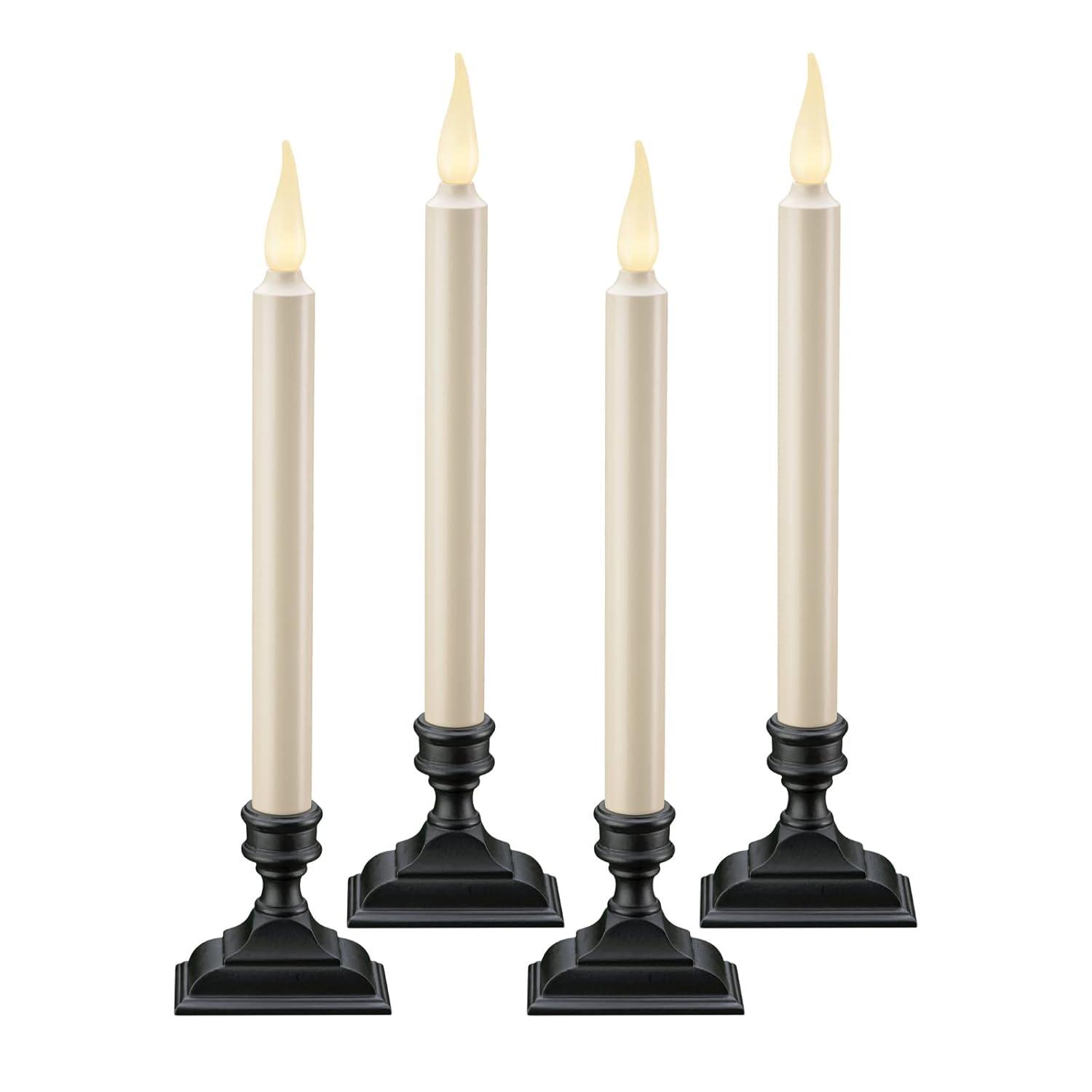 Xodus Innovations FPC1650-4 Battery Operated Flameless 12-Inch Taper Candle with Base, 3D Warm White Flickering Flame, 6-Hour Automatic Timer, Pack of 4