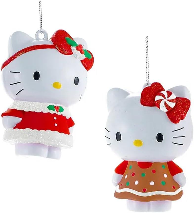Hello Kitty Festive Red and Brown Plastic Ornament Set
