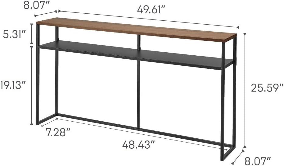 Yamazaki Home Yamazaki Home Tower Long Console Table For Entryway Or Hallways, Narrow Behind Sofa Table With Wooden Top And Metal Shelf - Shelf, 26" - Steel