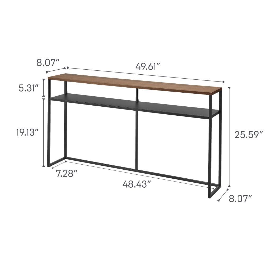 Yamazaki Home Yamazaki Home Tower Long Console Table For Entryway Or Hallways, Narrow Behind Sofa Table With Wooden Top And Metal Shelf - Shelf, 26" - Steel